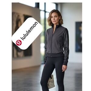Lululemon Define Jacket Faux Leather Sleeves Mixed Media Black Gray Size 8